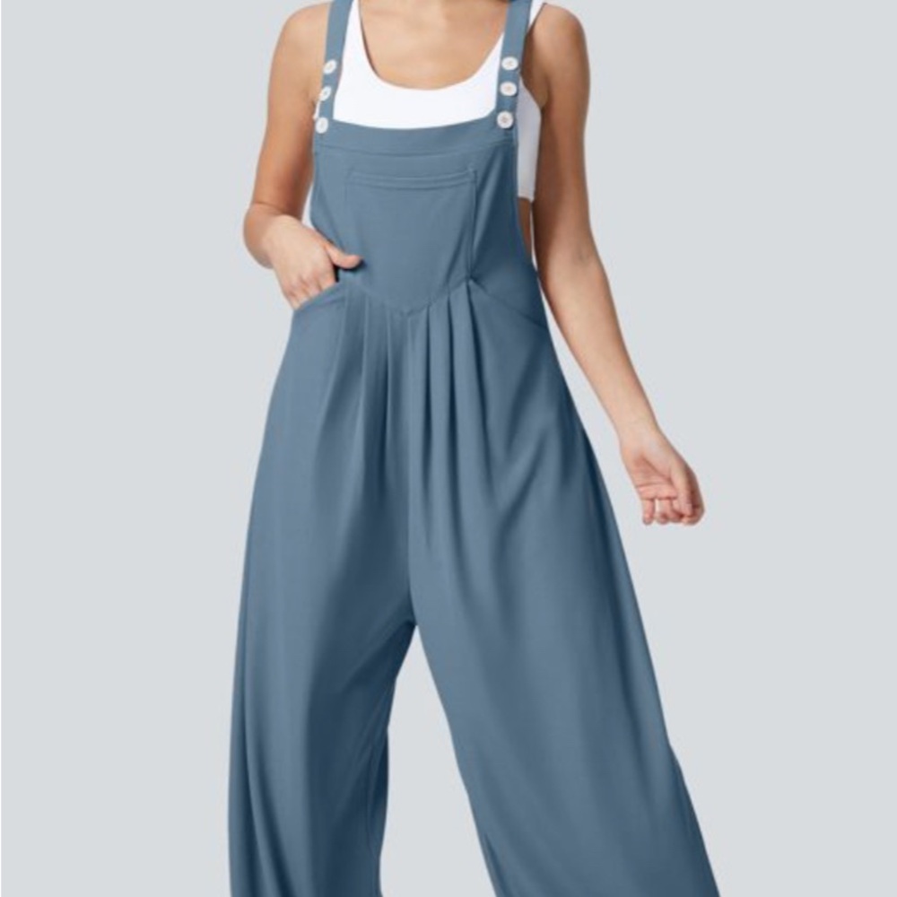 HALARA Blue Jumpsuit with Adjustable Straps and Wide-Leg Design